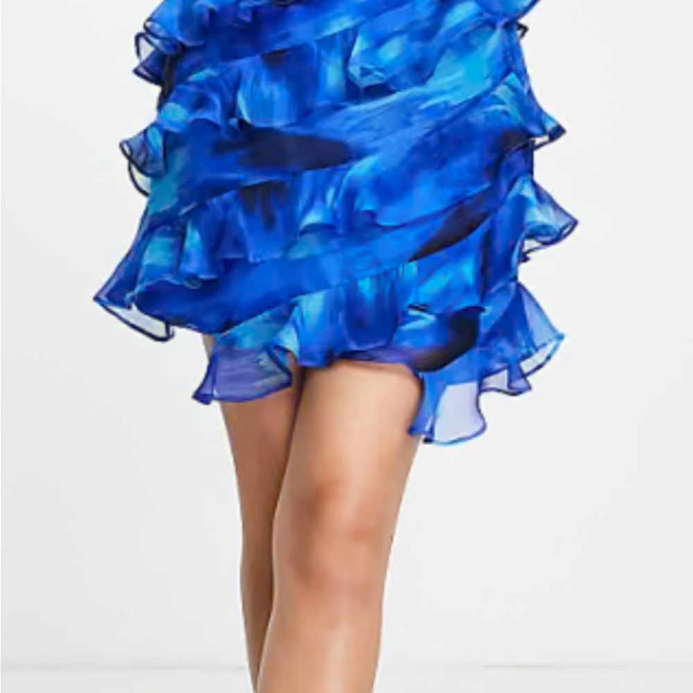 ASOS Vibrant Blue Ruffled Mini Skirt - Picture 2 of 8